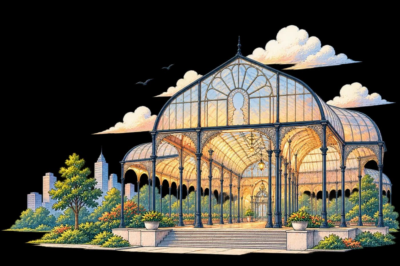 Lalbagh Glass House at sunset — illustrated Bangalore landmark